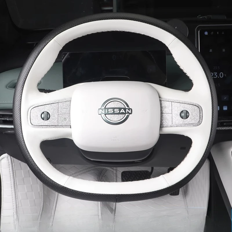 

Сшитый вручную нескользящий черный, белый цвет, чехол на руль автомобиля из натуральной кожи для Nissan N7 2021, автозапчасти
