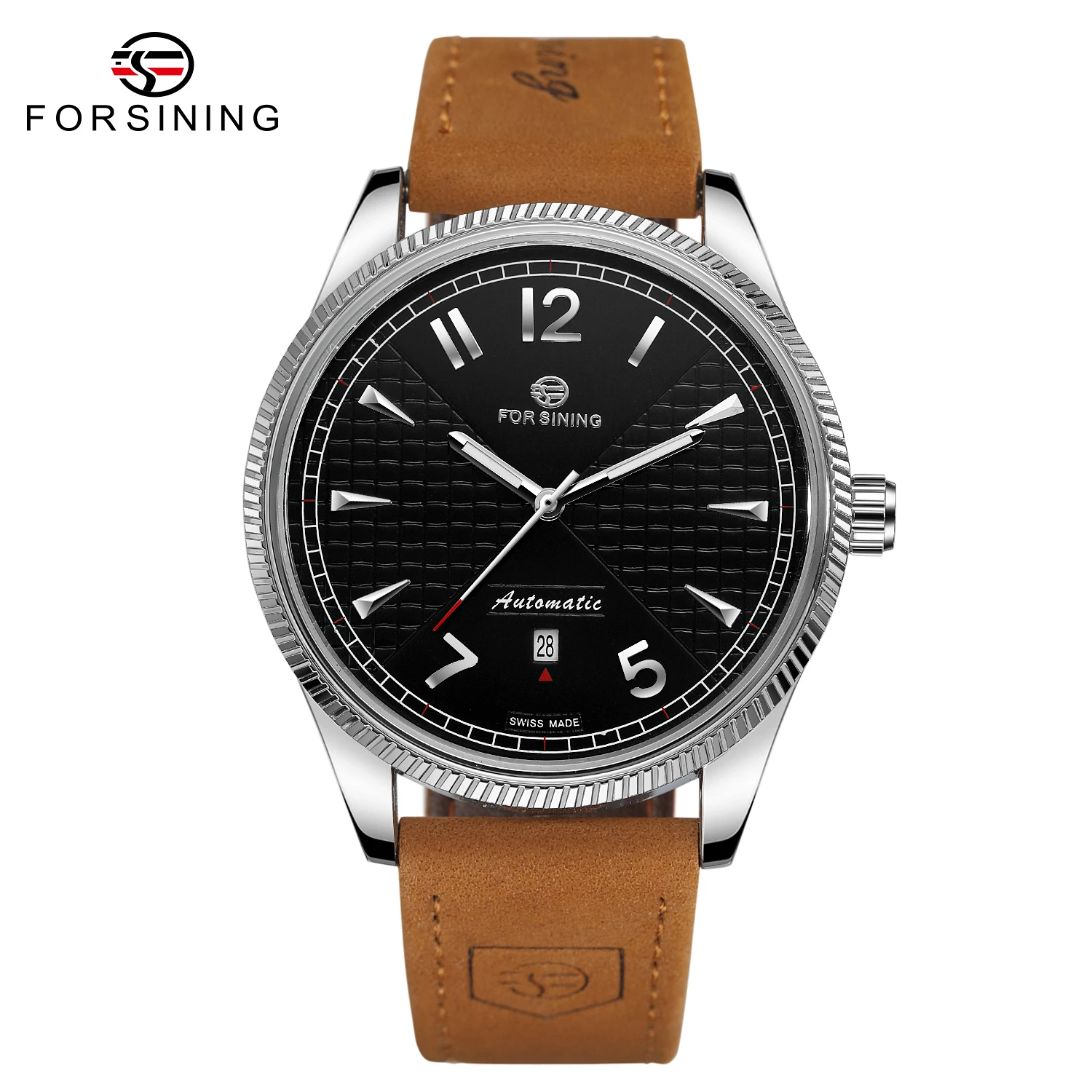 

Reloj Para Forsining Brand New Arrival Men's Automatic Self Wind Mechanical Watch Date Black Dial Brown Leather Strap Wristwatch