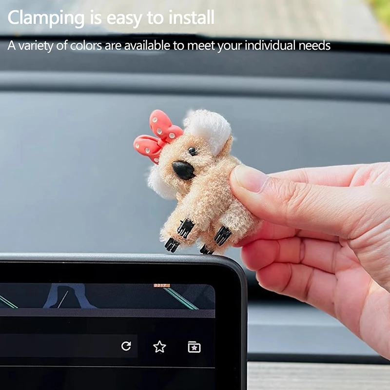 Plush Cute Bow Koala Doll Car Interior Decoration Auto Rearview Mirror Control Screen Decor Sun Visor Card Clip Gift