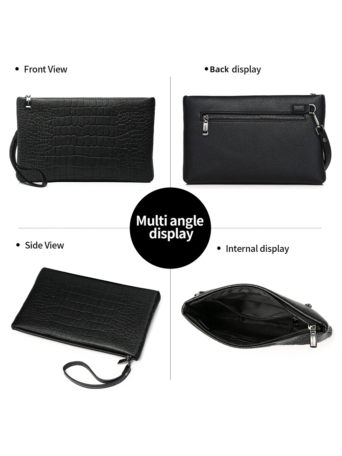 Men's Crocodile Embossed PU Le - Wristlet Wallet Zipper 评论和价格