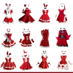 Christmas Sexy Plush Bunny Girl Uniform Cosplay Costume Velvet New Year Red Dress Nightdress Role Play Outfits Underwear Girl