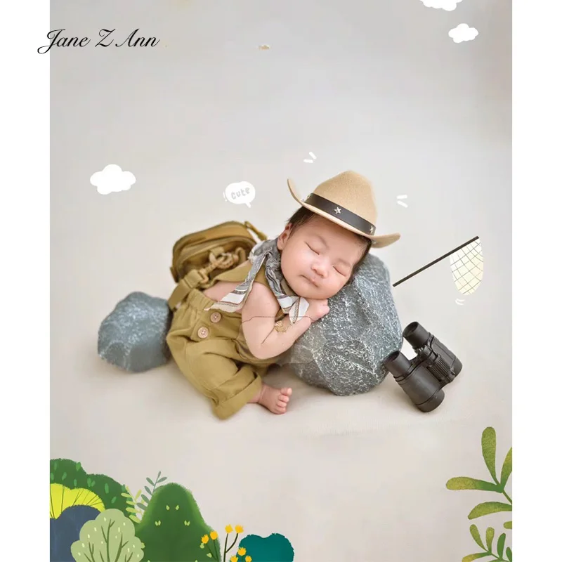 Newborn photography props clothing camping style theme photos photos hat+scarf+pants+glasses+bag