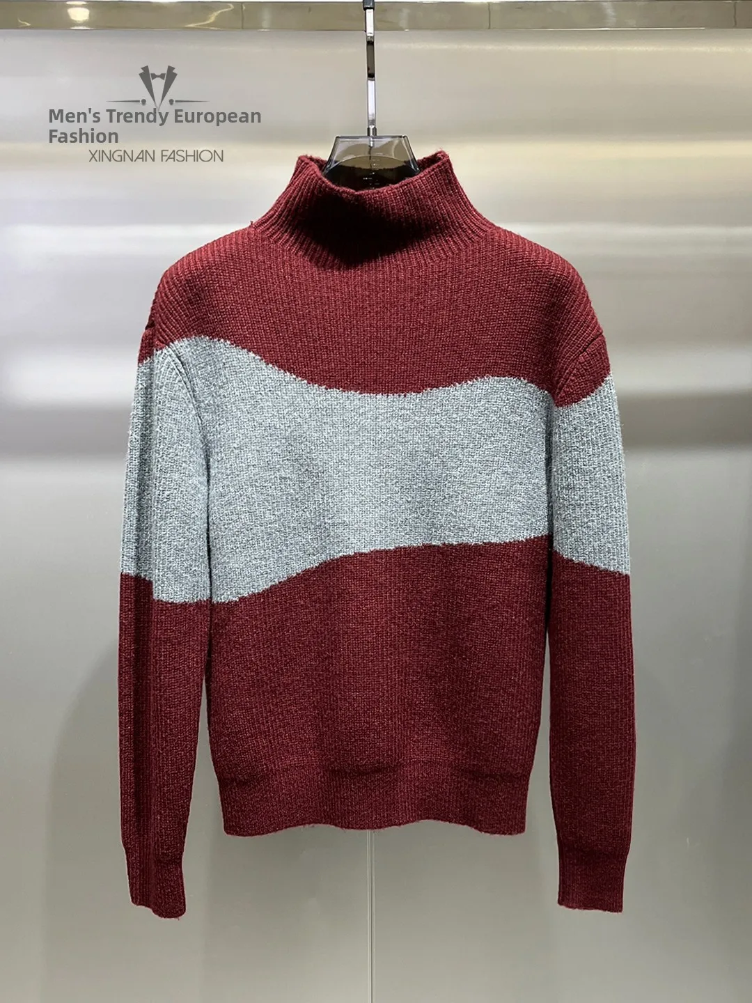 

Теплый вязаный шерстяной джемпер для мужчин с высоким воротником, в стиле колор-блок, простой, повседневный, модный, зимний, с длинными рукавами