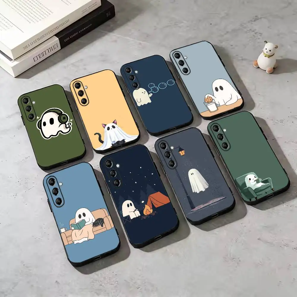 Cozy Cute Little Ghost Phone Case For Samsung Galaxy A73,A72,A71,A70,A53,A52,A51,Others Soft Black Cover