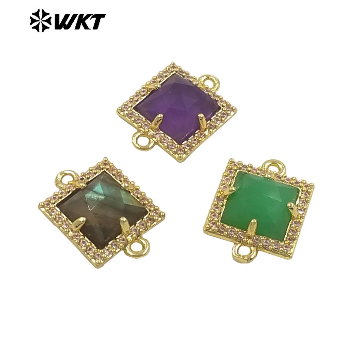 

WT-P1993 Wholesale Pendant With Zircon Multiple Natural Gemstone 18K Gold Plated Square Shape Double Loops For Jewelry Design