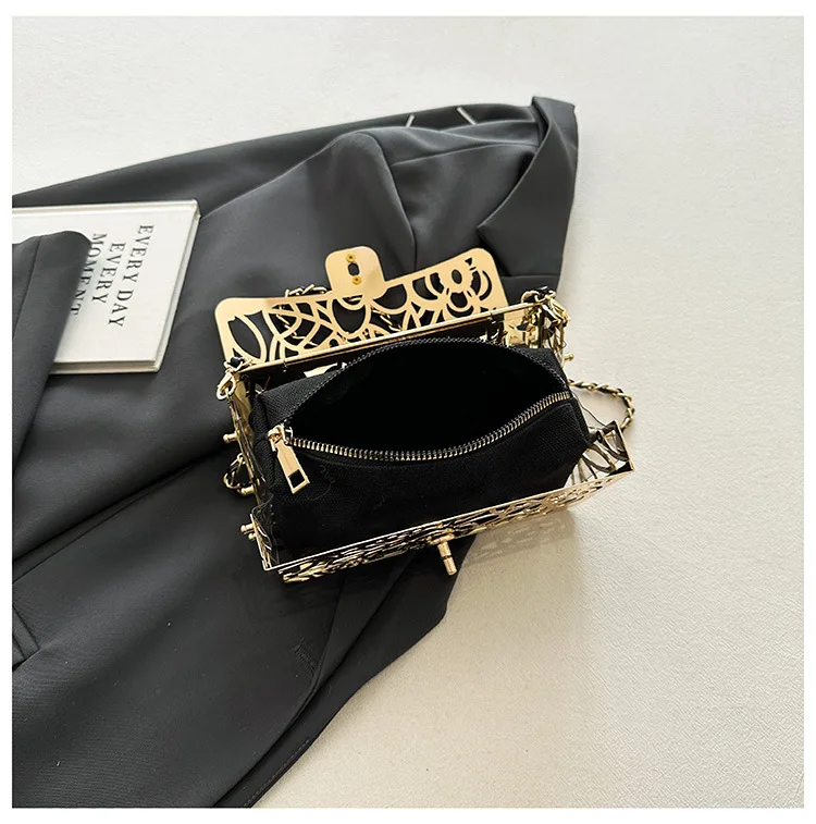 2024 New Metal Female Bags Luxury Designer Handbags Purses Hollow Out Dinner Party Crossbody Bag Mini Square Bags For Ladies