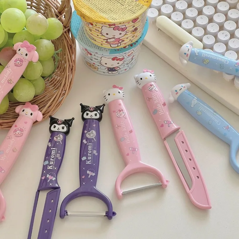 Sanrio Hello kitty kuromi My melody Cinnamoroll cartoon fruit knife set cute kawaii kitchen cartoon peeling knife new wholesale