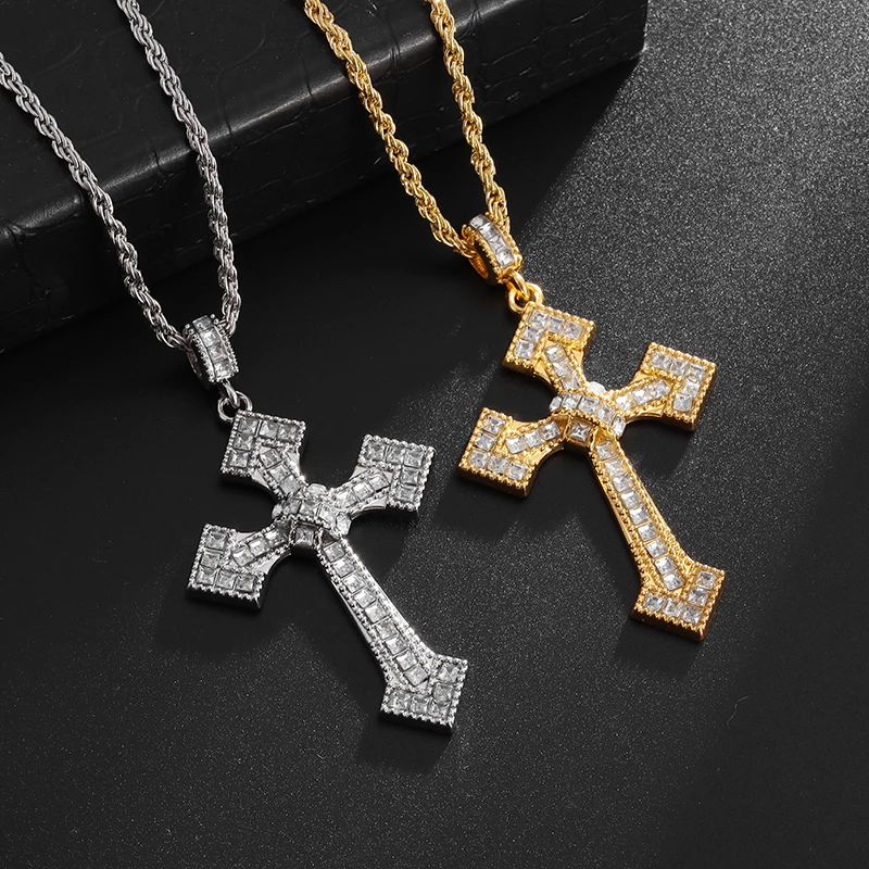 High Quality Shiny Rhinestone Christian Cross Pendant Necklace Fashion Party Lucky Amulet Time Jewelry for Men and Women