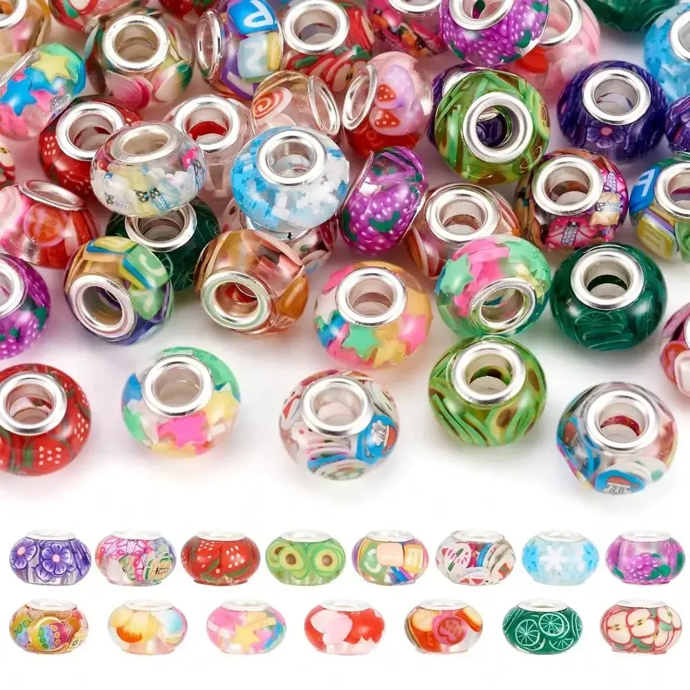 20/50 stücke Große Loch Europäischen Perlen Harz Rondelle Spacer Perlen Für Schmuck Machen DIY Armband Halskette Ohrring Fee Zauberstäbe
