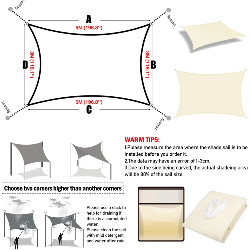 Wodoodporna osłona przeciwsłoneczna Żagiel prostokątny Osłona przeciwsłoneczna 98% Blok UV Osłona przeciwsłoneczna Osłony przeciwsłoneczne do ogrodu
