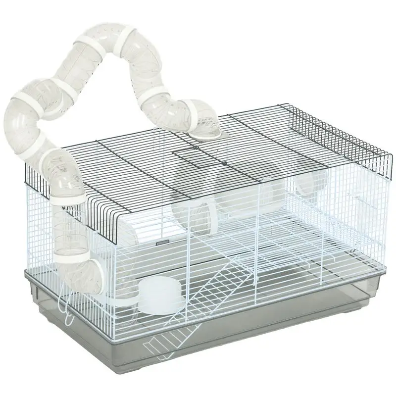 Cage pour hamster, cage pour rongeur avec tunnel et accessoires inclus, fil d'acier, 58 x 32 x 31 cm, gris