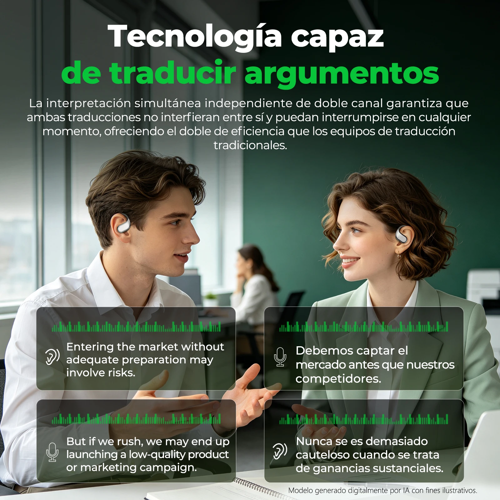 Auriculares Traductores con IA de Oído Abierto HTC NE39 Mejorados, Traducción en Tiempo Real de Idiomas, Traducción Bidireccional, Auriculares Bluetooth Inalámbricos para Viajes