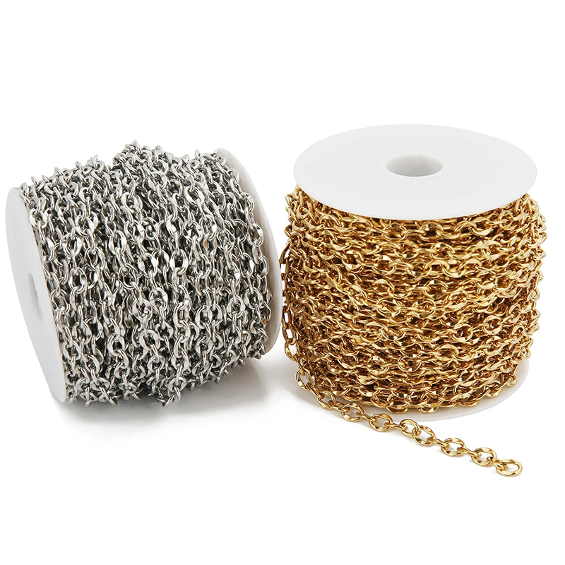 1 Meter No Fade Stainless Steel Gold Color 7mm Width Cable Chains Flat Lip Chain for Bracelet Necklace Jewelry Making Finding