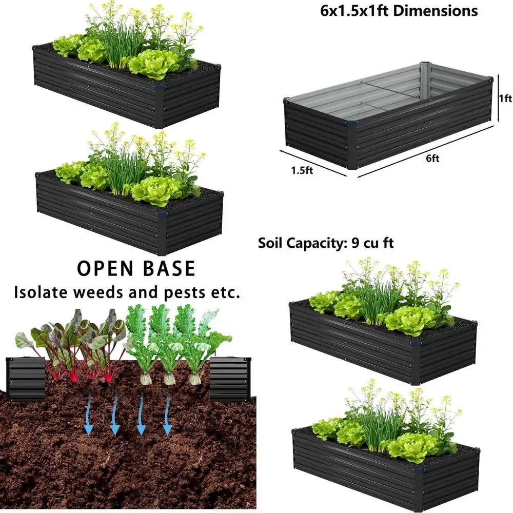 

2-Pack 6x1.5x1ft Galvanized Metal Raised Garden Beds for Outdoor Planting - Ideal for Vegetables, Flowers, and Herbs