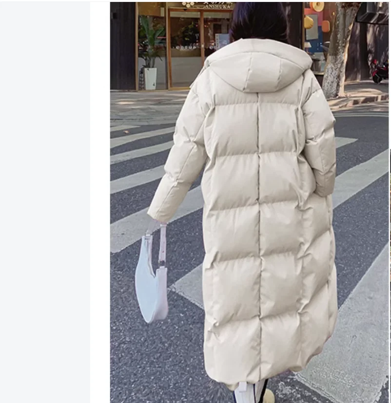 Chaqueta de plumón de longitud media para mujer, chaqueta con capucha gruesa y suelta, Invierno