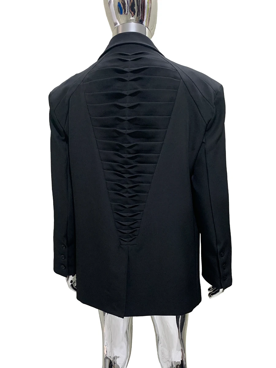

Spring Autumn Oversized Black Blazers for Men Shoulder Pads Loose Elegant Chic Luxury Designer European Fashion Emo Clothes 2025