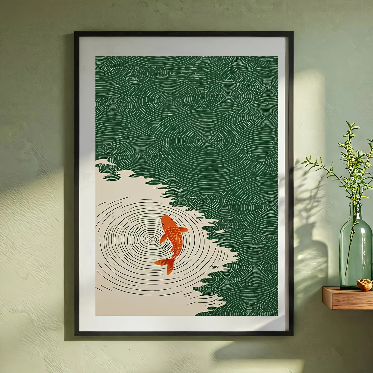 2D Flat, A Frameless Koi Fish, Japanese Wave Canvas Art,  Wall Decoration, Birthday Gift, Suitable for Living Room, Bedroom, Kit