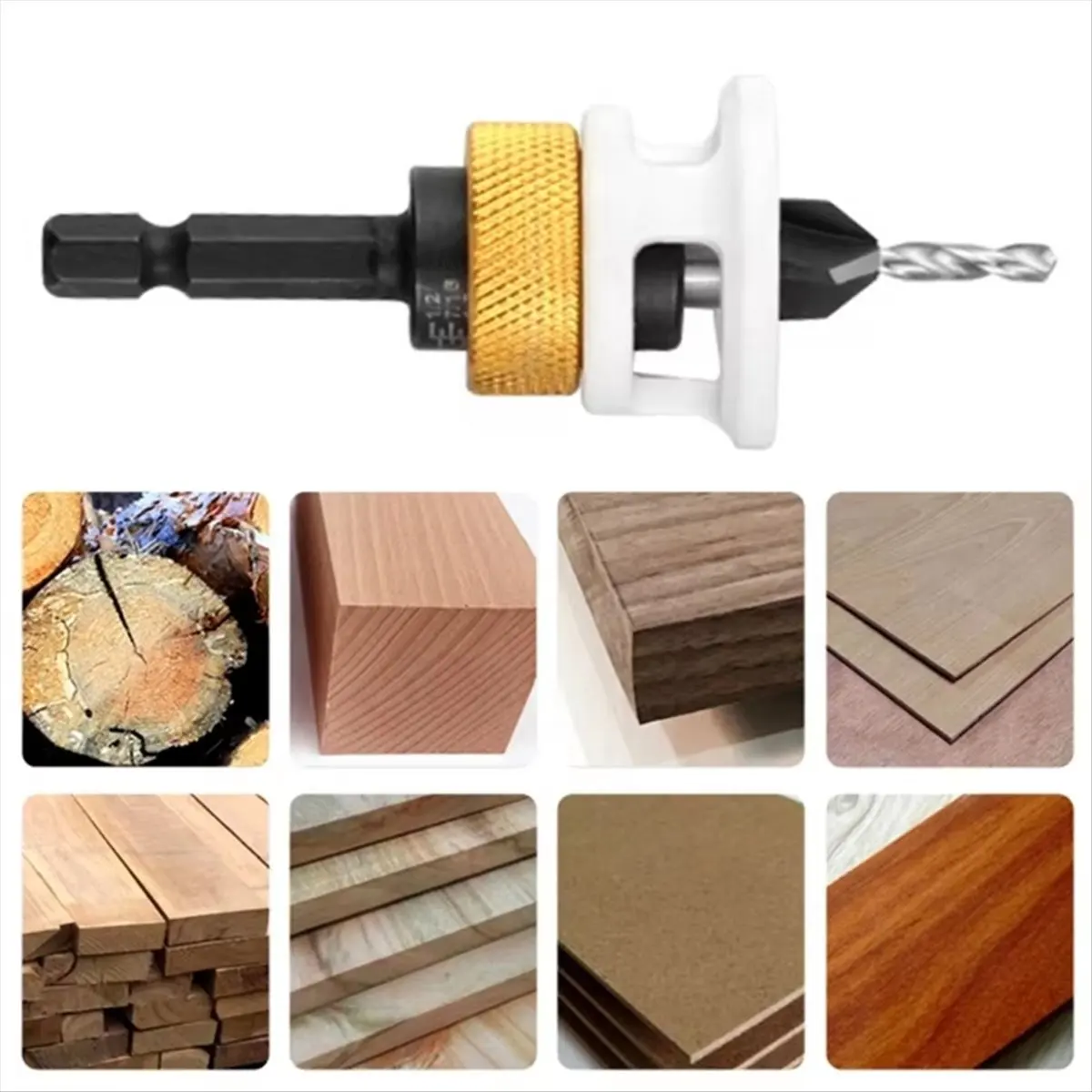 DT35BG Countersink Drill Bit with Adjustable Depth Stop Collar Fit for Furniture Making 8mm