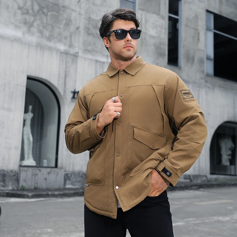 

Autumn Winter Man Cargo Jacket Plus Velvet Fashion Vintage Male Tooling Coat High Street Trend Versatile Casual Top Clothing New