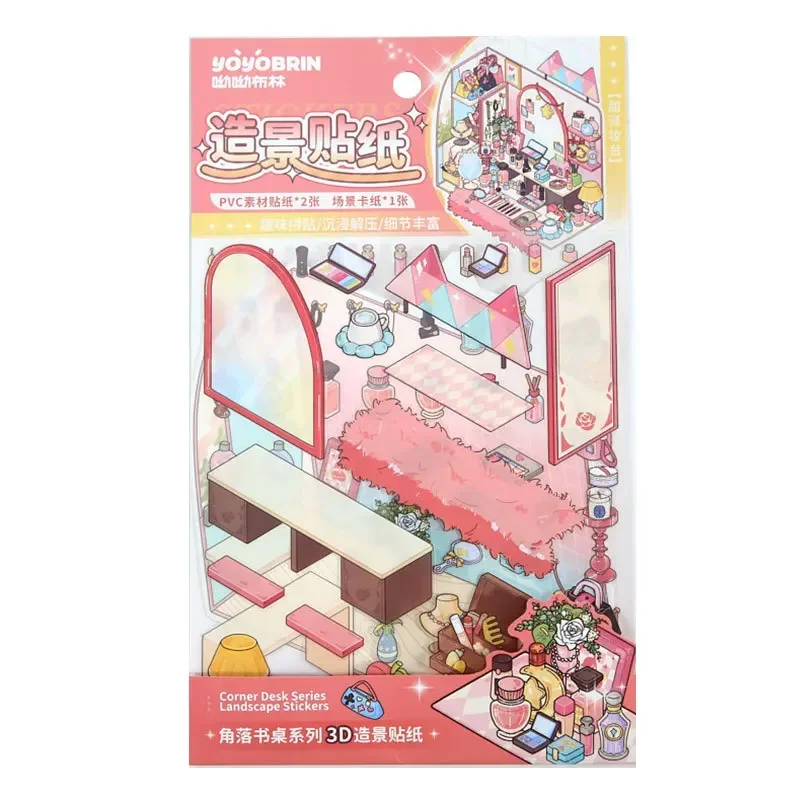 Leuke Cartoon Desktop Landschap Ontwerp Stickers Grappige Scrapbook Journal Decor Sticker DIY 3D Stapelen Scène Sticker