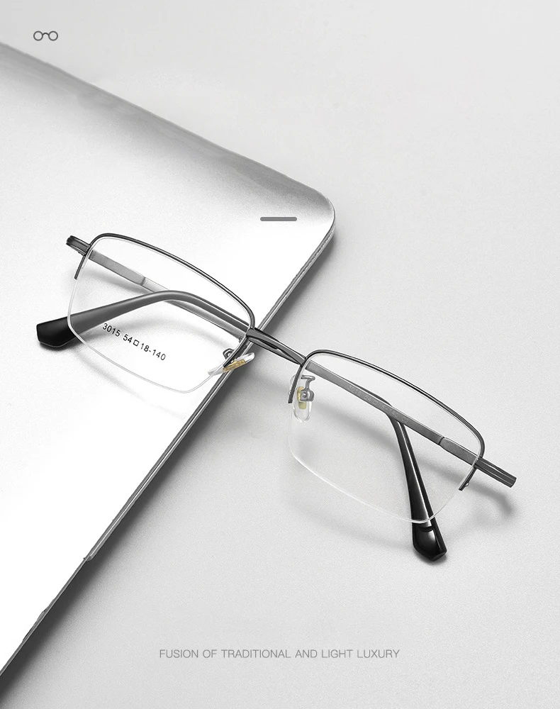 2022 neue Männer Halb Randlose Frame Brille Optische Brillen Hohe Qualität Halb Rand Mann Brillen mit Rezept Männlichen Specs – Detail 1