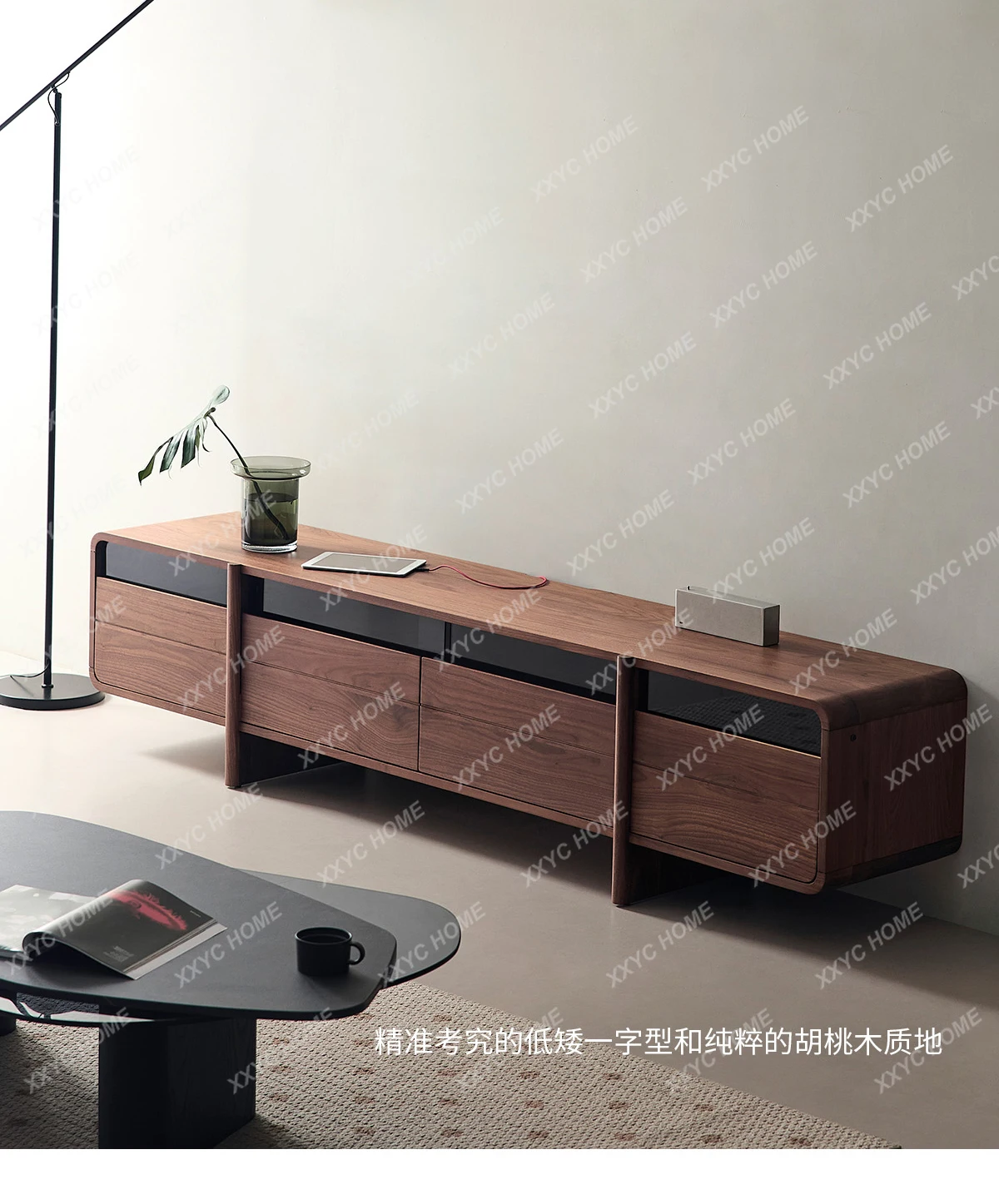 Solid wood TV cabinet  black walnut storage locker Light luxury  living room video cabinet