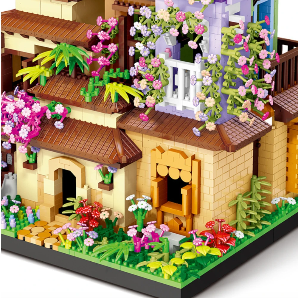 Décennie s de construction de maison de château magique Sakura, modèle d'architecture de vue de rue de ville, mini briques, jouet pour enfant, cadeaux de Noël pour adultes