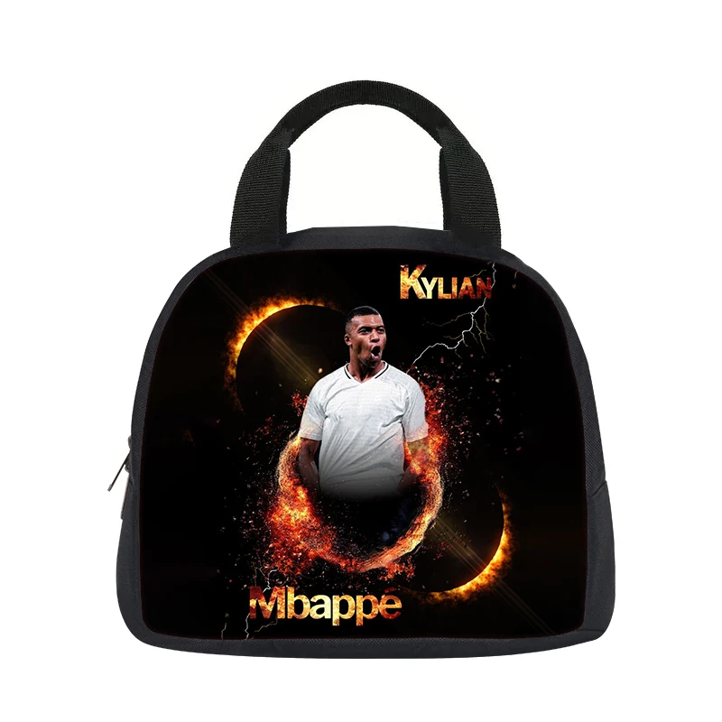 M-Mbappe School Handbag Insulated Lunch Bag Football Star Student Bento Food Container Bags Reusable Thermal Cooler Lunch Box