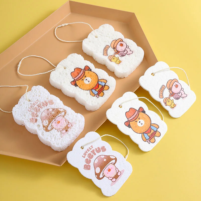 Xiaomi Cute Cartoon Dishwashing Sponge, Compressed Wood Pulp, Scouring Pad, Pot Wipe, Dish Cleaning, 10Pcs