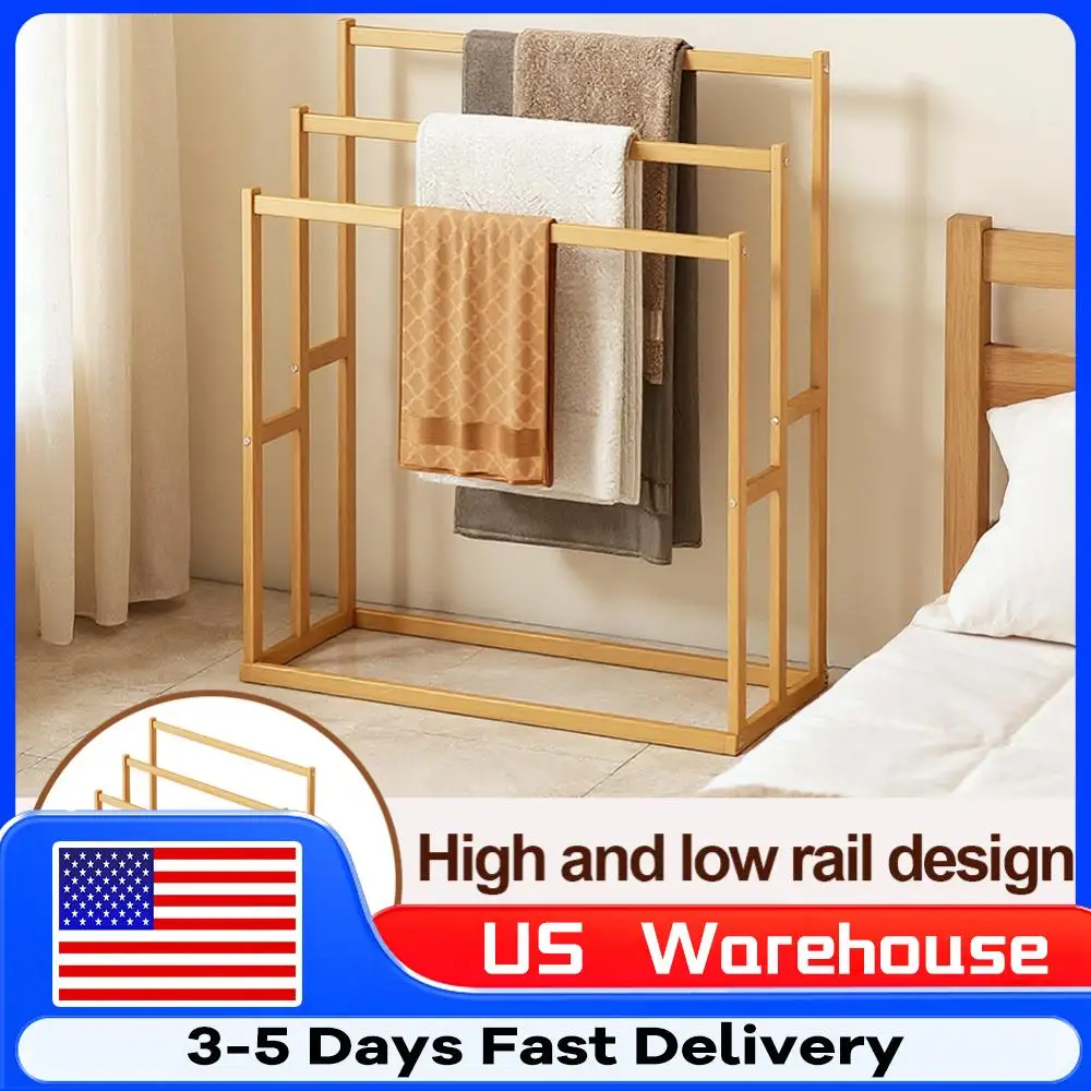 

Напольная вешалка для полотенец с 3 перекладинами, 3-ярусная напольная вешалка для полотенец, деревянная вертикальная полка для полотенец для гостиной и ванной комнаты