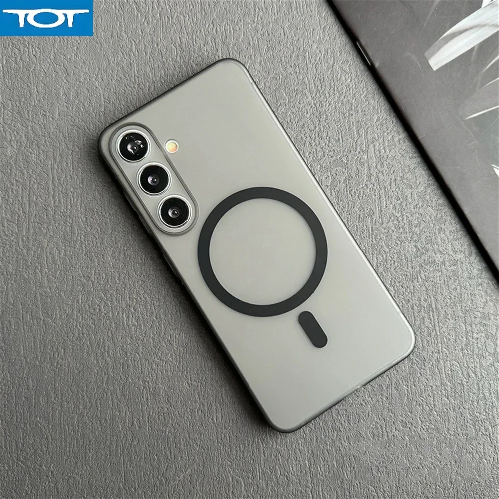 1.0mm ultra fino fosco translúcido magnético caso de carga sem fio para samsung galaxy s25 ultra s24 plus s23 + pc duro fino capa