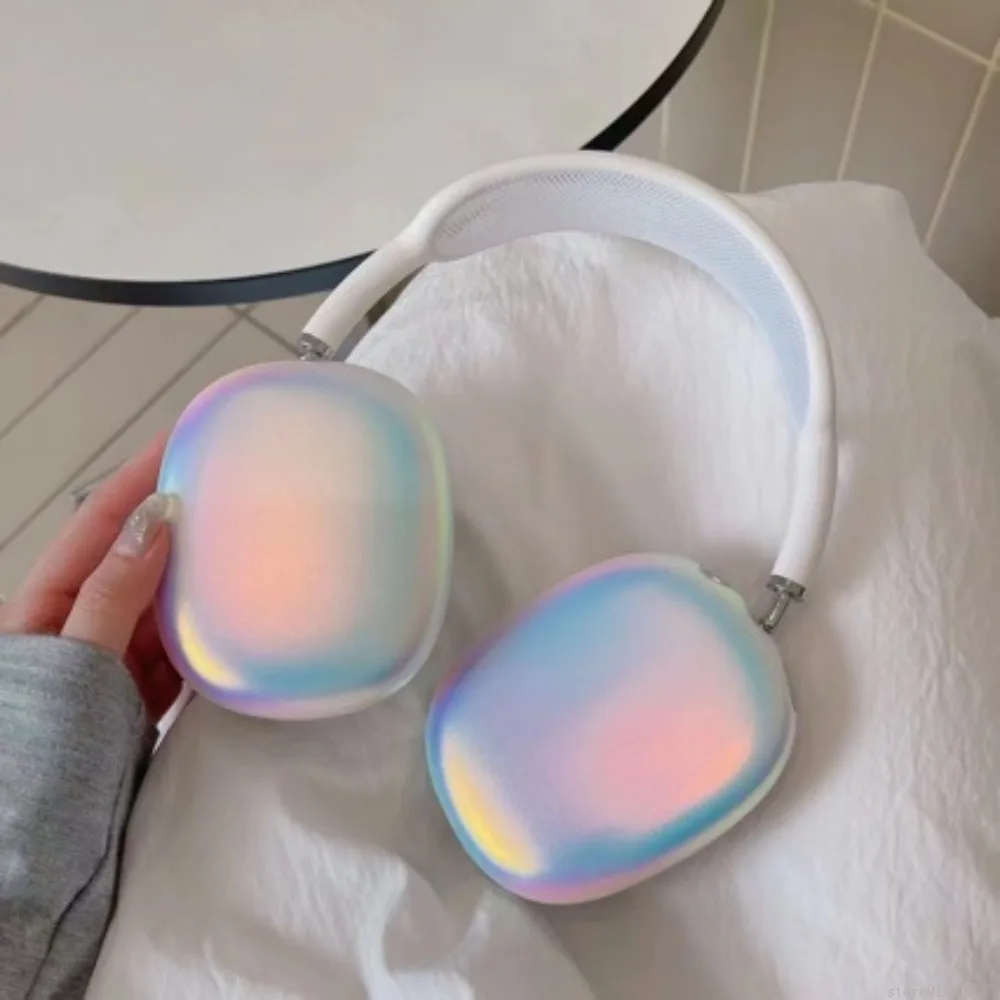 Laser Holographic Rainbow Case for AirPods Max Glossy Iridescent Shiny Hard Protective Cover Anti-drop Headphone Shell Case