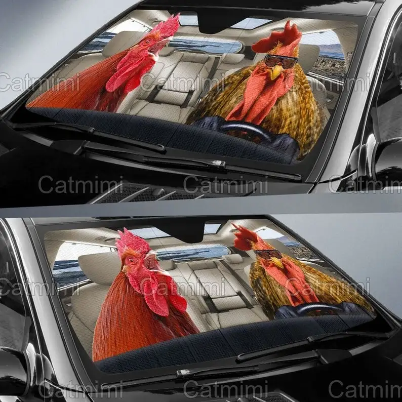 Rooster Car Sun Shade, Chicken Sun Shade, Car Accessory, Car Decoration, Family Gift, Gifts For Her, Gifts For Him, TDT012010A36