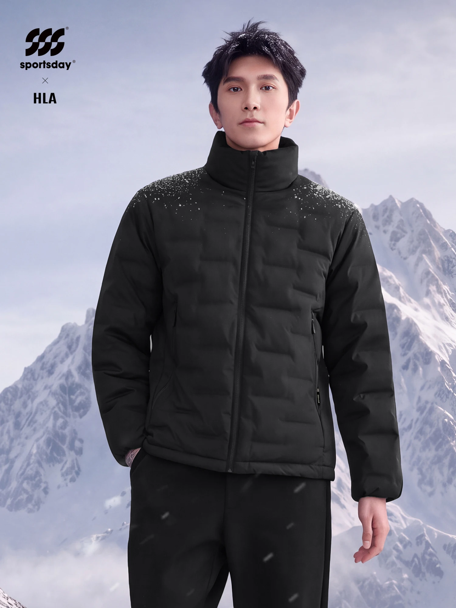 Sportsday Men's down Jacket Duck Feather Warm Stand Collar Coat HLA Polyester Fiber 100% Casual Style Regular Fit Pure Color