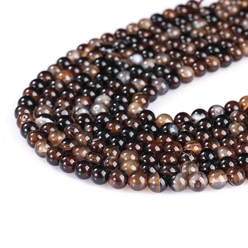 4 6 8 10mm Natural Stone Dyed Coffee Lace Striped Agate Bead Round Loose Spacer for Jewelry Making Diy Necklace Bracelet