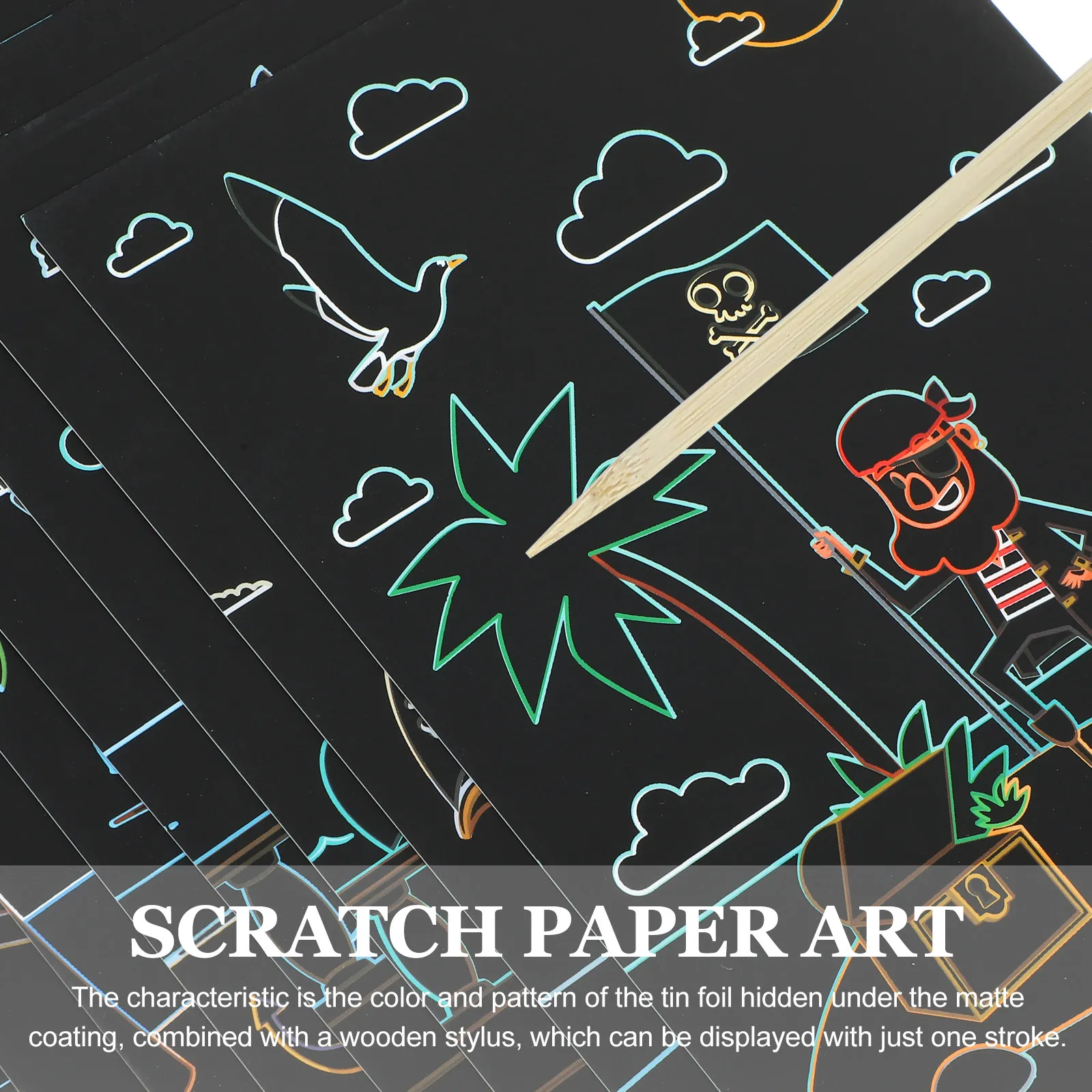 

1Set Pirate Scratch Set Creative Kids Painting Paper for Fun Learning and Parent-Child Interaction Fun Office Supplies