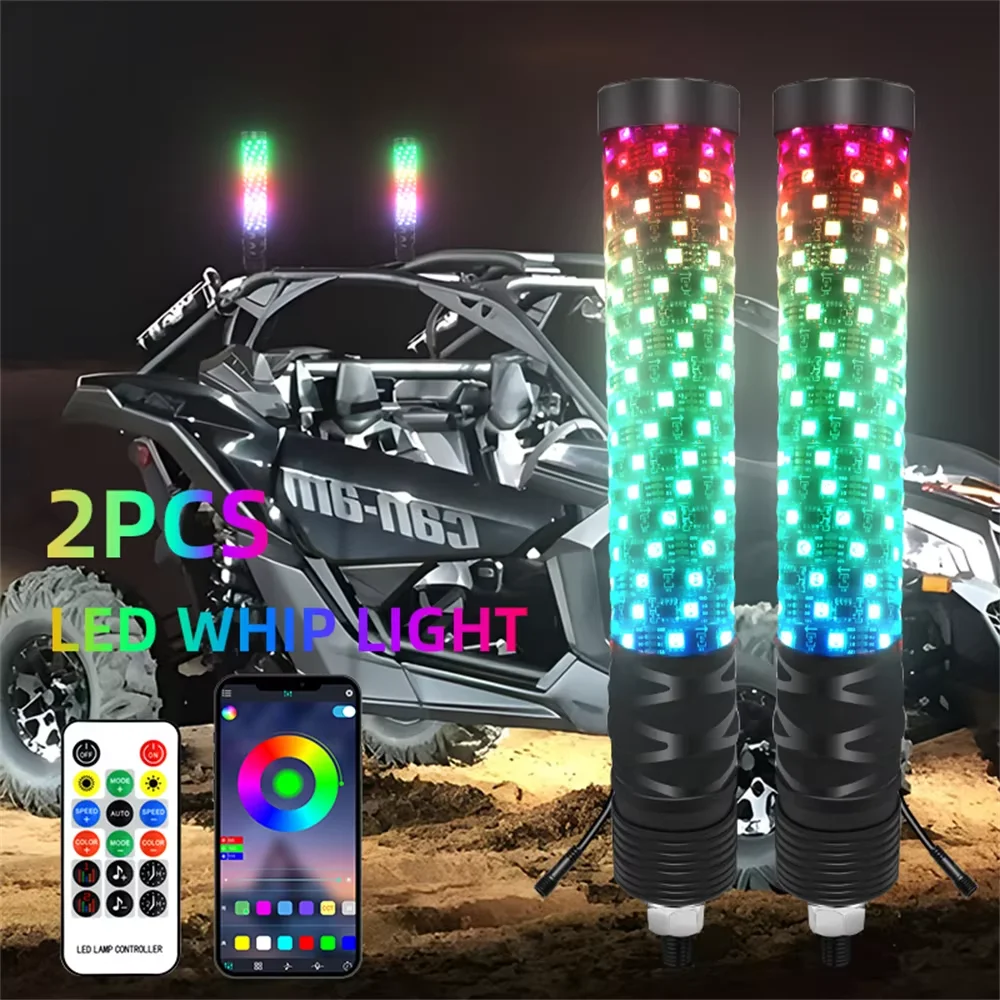 

2PCS 1FT Fat Bluetooth Remote Control Colorful Spiral LED Whip Lights Lighted Antenna Whips for ATV Polaris RZR Can-am X3 UTV