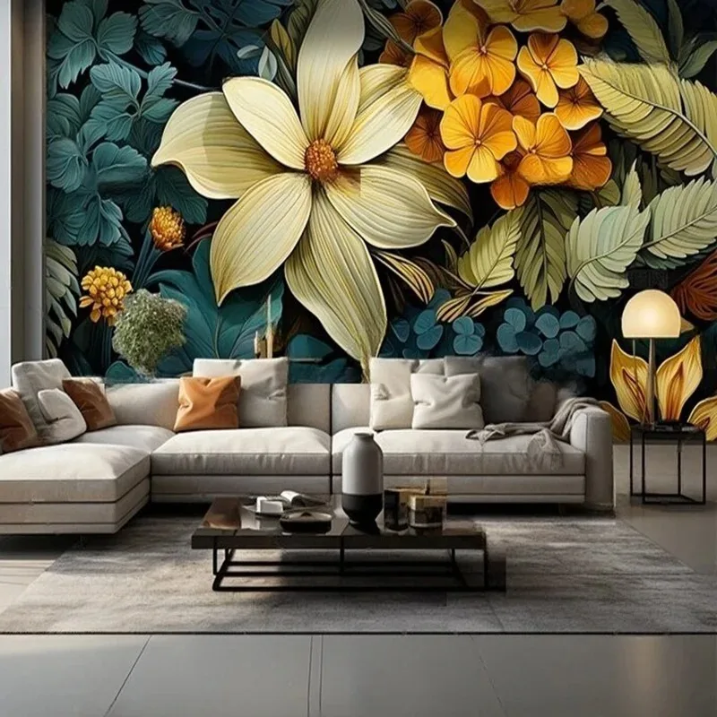 Custom Chinese Style Botanical Wall Mural Wallpaper Forest Flower Leaf Pattern Large Wall Art Personalized Living Room Wall Deco