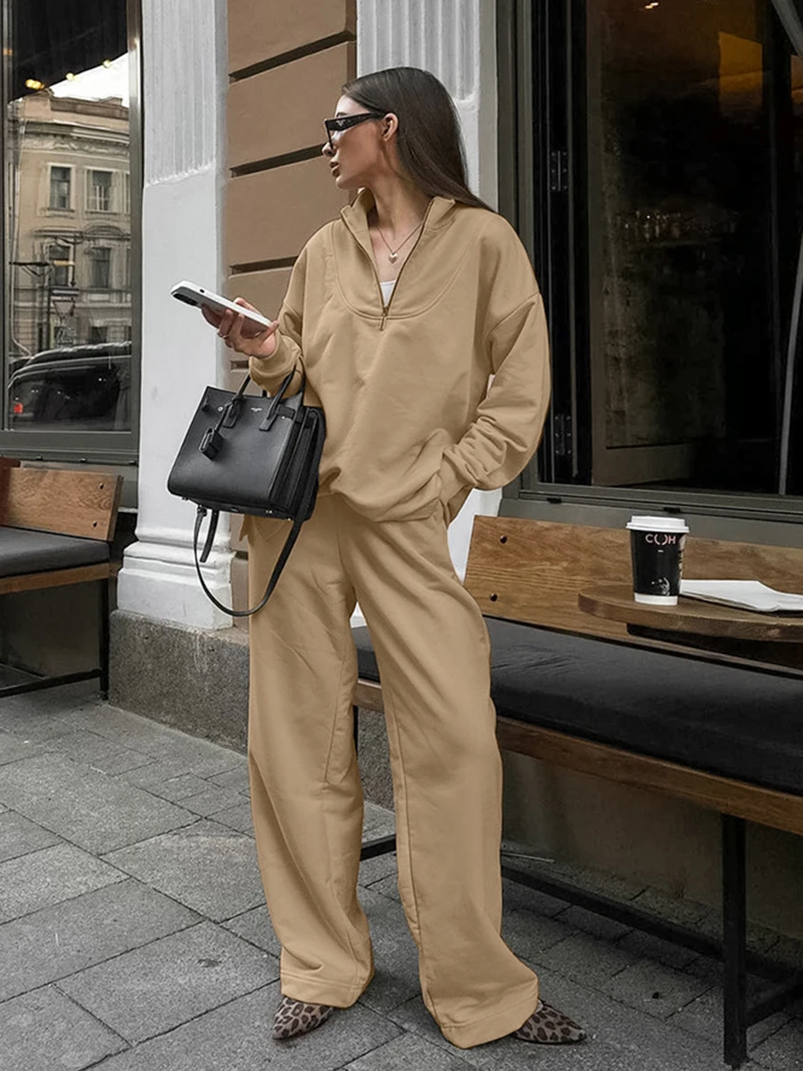 Zipper Long Sleeve Sweatshirt Women Autumn New Stand Collar Pullover+Trouser Suits 2024 Casual Fashion Solid Sport 2 Piece Sets