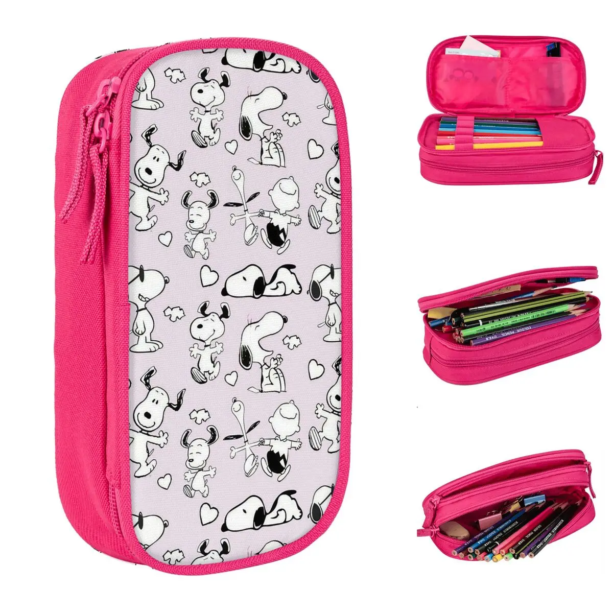 Caja de lápices de dibujos animados de Snoopy Kawaii, doble capa, gran capacidad para la escuela, perros divertidos, bolsa de lápices, regalo sorpresa