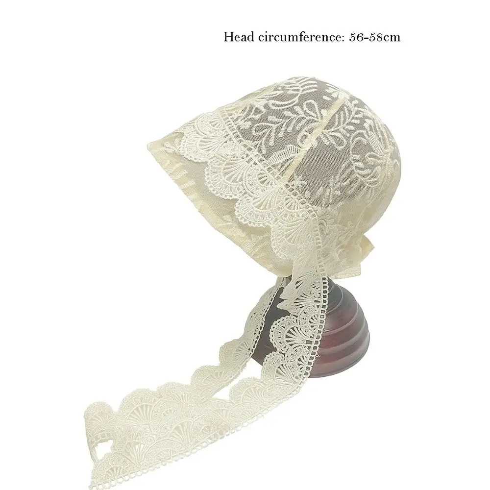 Versatile Lace Streamer Headscarf Hat Thin Breathable Sun Hat Jacquard Strap Korean Style Sun Bucket Hat Spring Summer for Women