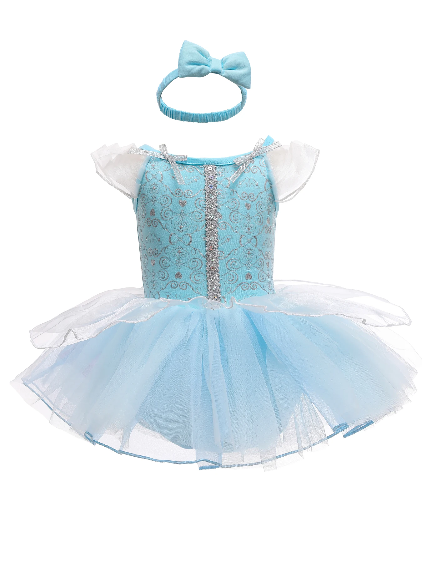 طقم ملابس عيد ميلاد للفتيات الصغيرات مكون من قطعتين بأكمام قصيرة فستان تسلق الأميرة مع توتو باليه وعصابة رأس للأطفال