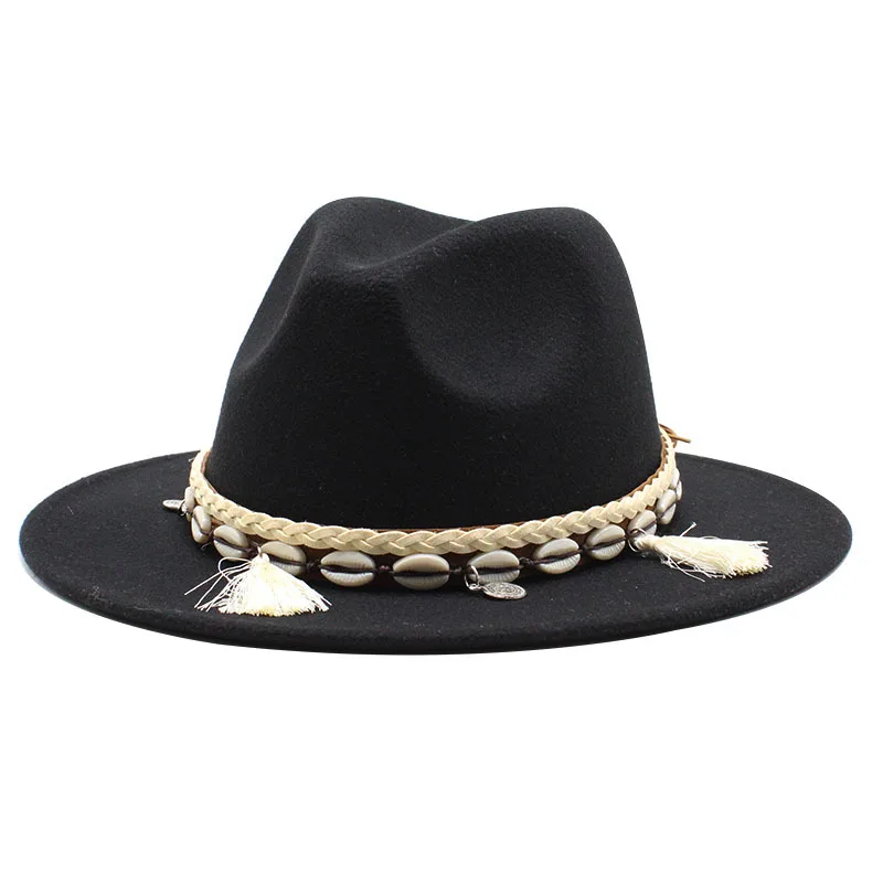 

AliExpress Hot Sale Woolen Hat Minority Ethnic Style Fedora Hat Retro Flat Brim Big Brim Hat