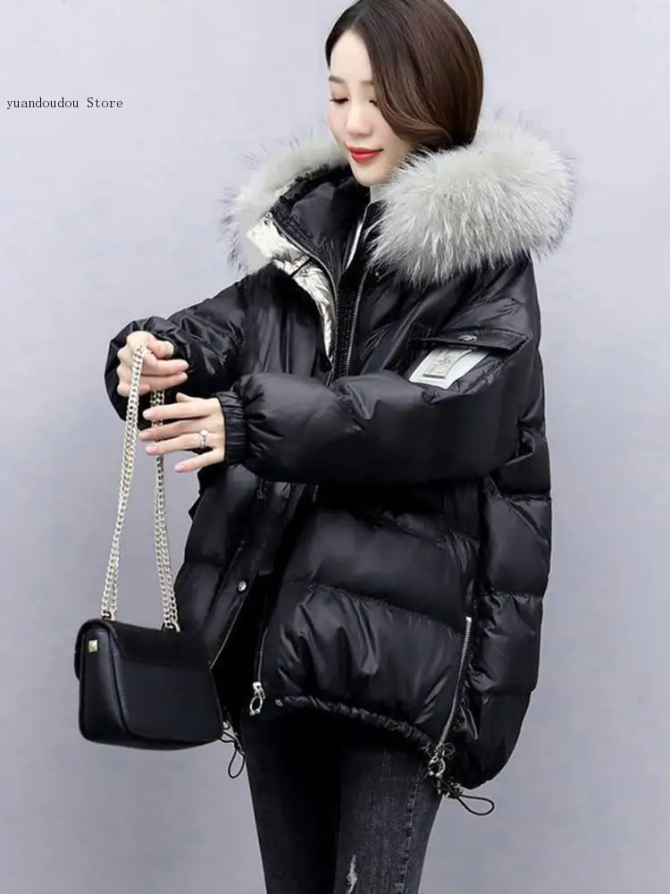 Winter Fur Collar White Down Duck Parka Hooded Winter Down Jacket Women\'s White Duck Down Jacket Thick Warm Parka