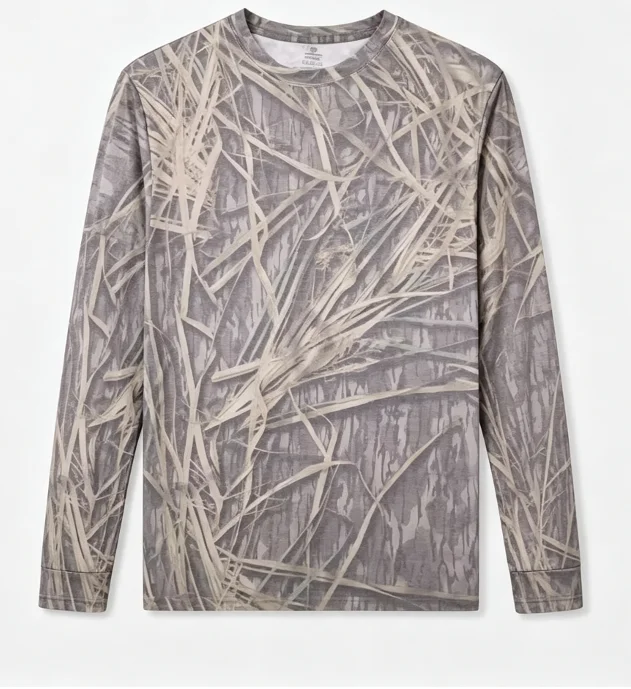 Camo Long Sleeve T‑Shirt Tree Leaf Camouflage Print Crew Neck Straight  Tee Casual Outdoor Hunting Streetwear Unisex Tops ﻿