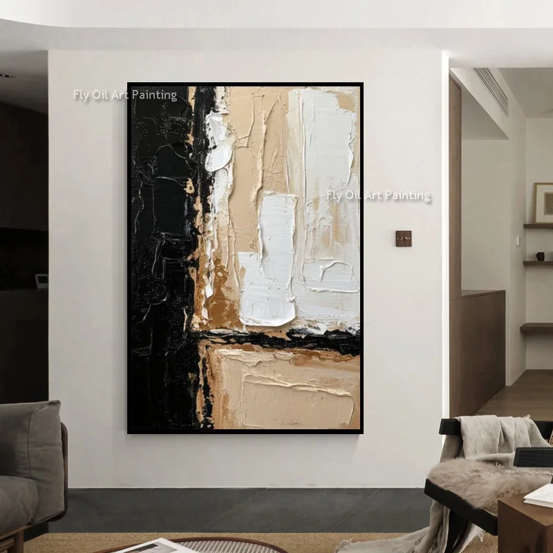 Neutral Metallic Swirl Wall Art Hand Painted Heavy Texture Oil Painting Contemporary Decor For Bedroom