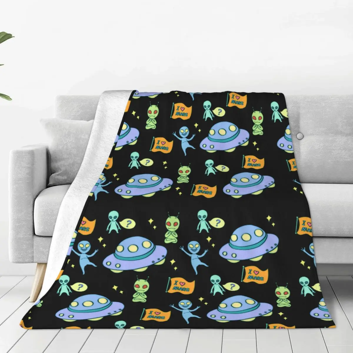 Alien Plush Blanket alien  universe  ufo  dialog box  mars  flag  star  0627 Custom Throw Blanket for Bed Sofa Couch 150*125cm