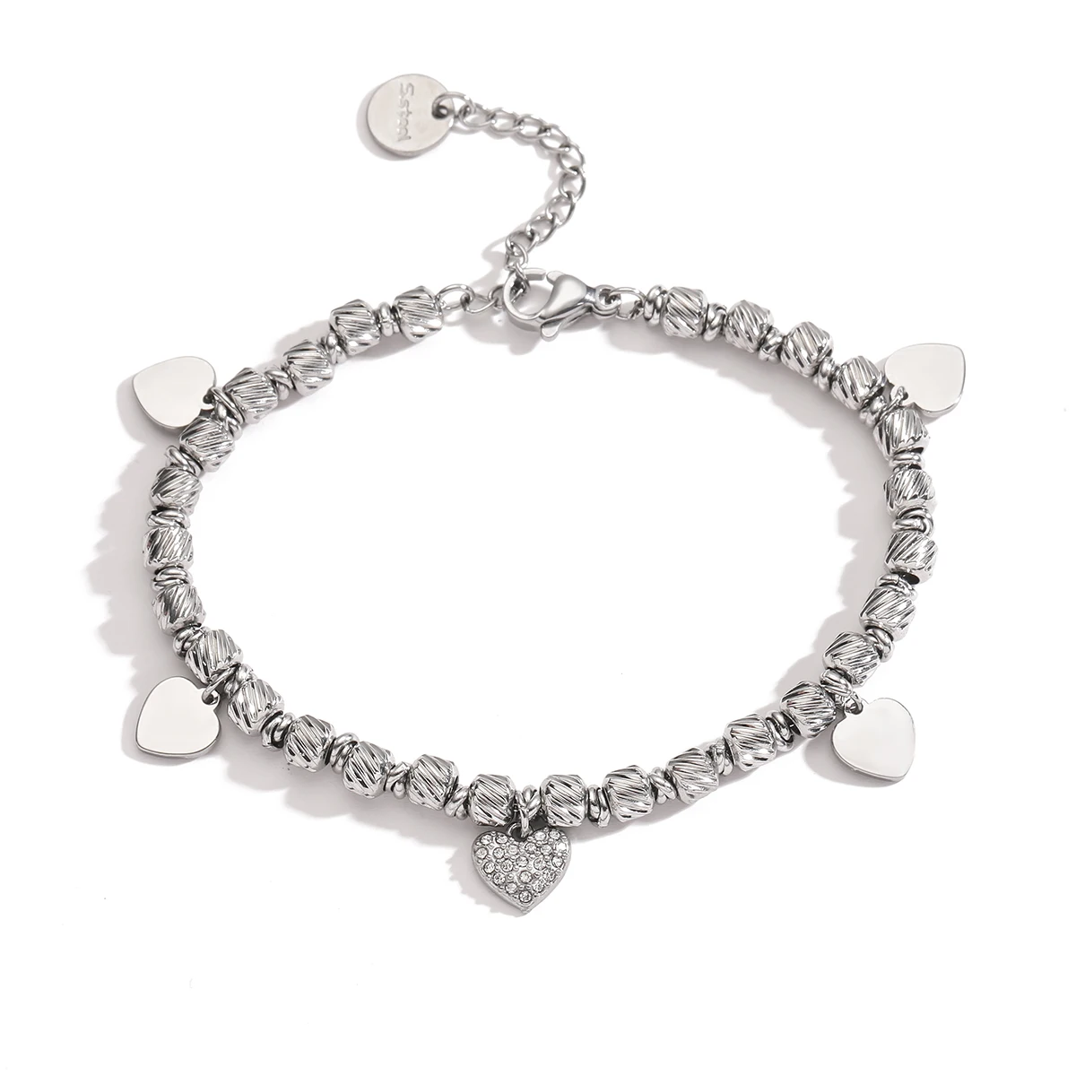 NEWBUY العصرية غير يتلاشى الفولاذ المقاوم للصدأ الخرز القلب سحر أساور للنساء مجوهرات اكسسوارات الحفلات