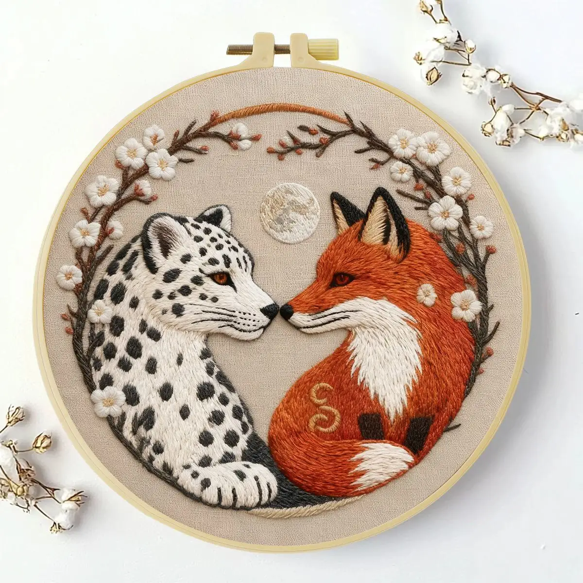 1 Stück 20X20CM/15X15CM 7,87/6,3 Zoll Der Fuchs und der Leopard Stickerei-Starter-Kit DIY-Kit DIY-Stickerei-Set Handarbeiten – Detail 2