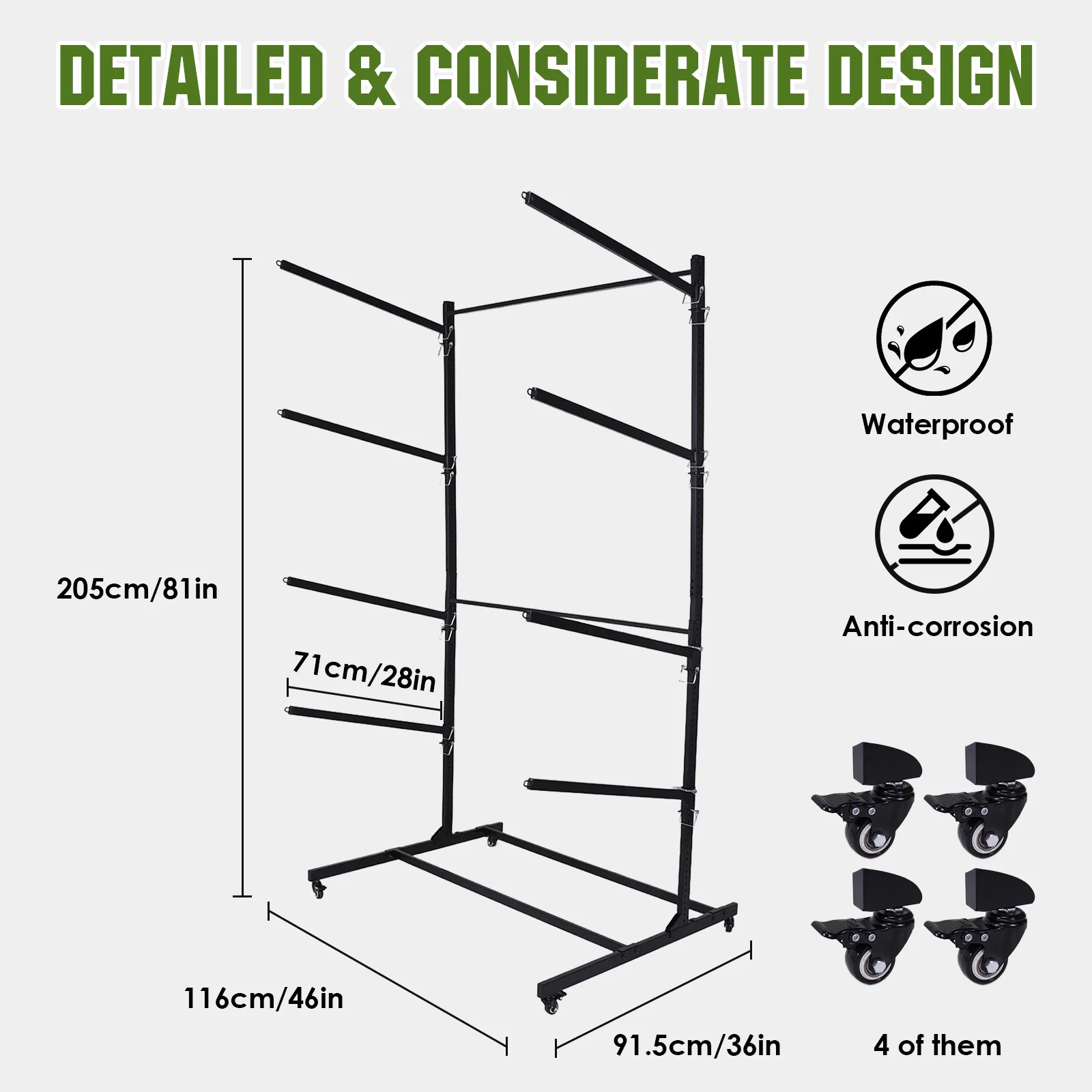 4-Tier Kayaks Storage Rack Adjustable Arms and Paddle Holders Metal Kayak Racks 400lbs Reinforced for Garage Dock Or Seaside Use
